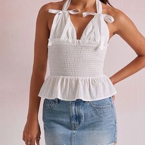 Pacsun White Tie-Shoulder Smocked Summer Top NWT